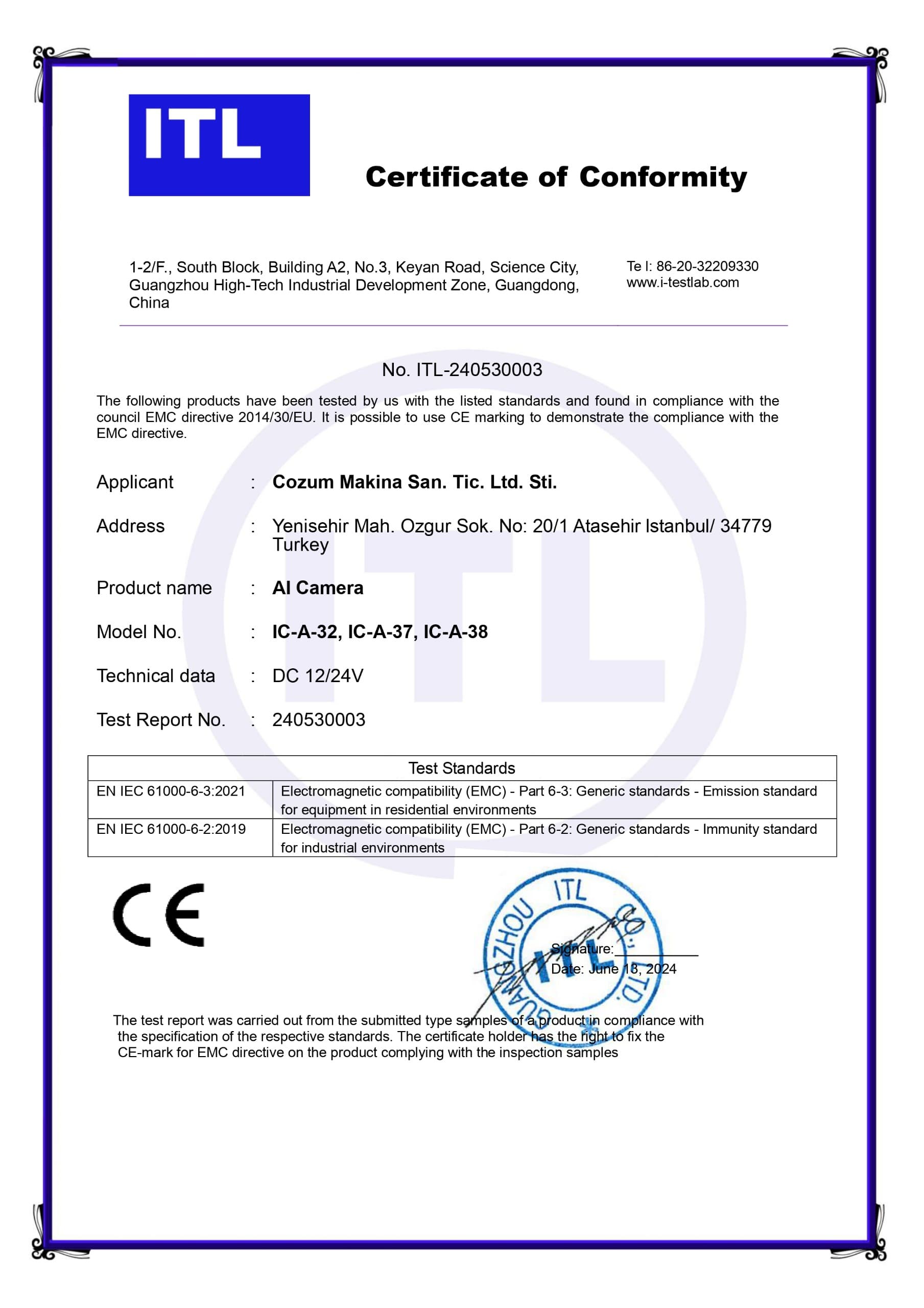 AI Camera CE Certificate