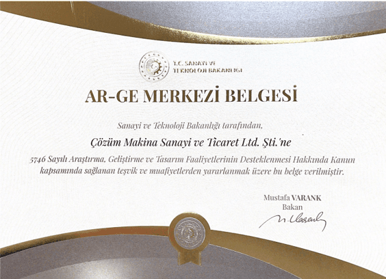 R&D Center Certificate