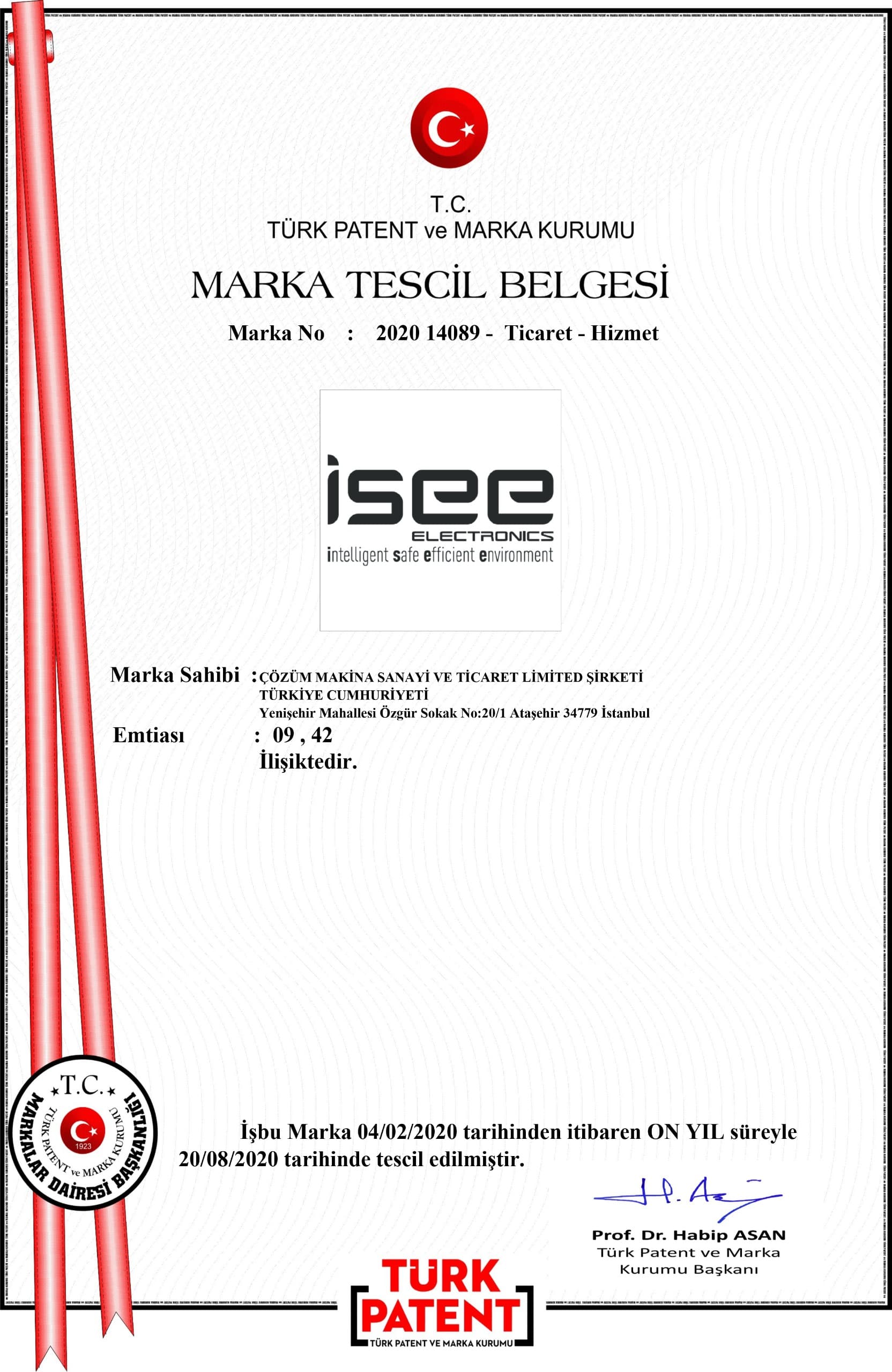 ISEE Electronics Trade Mark Certificate