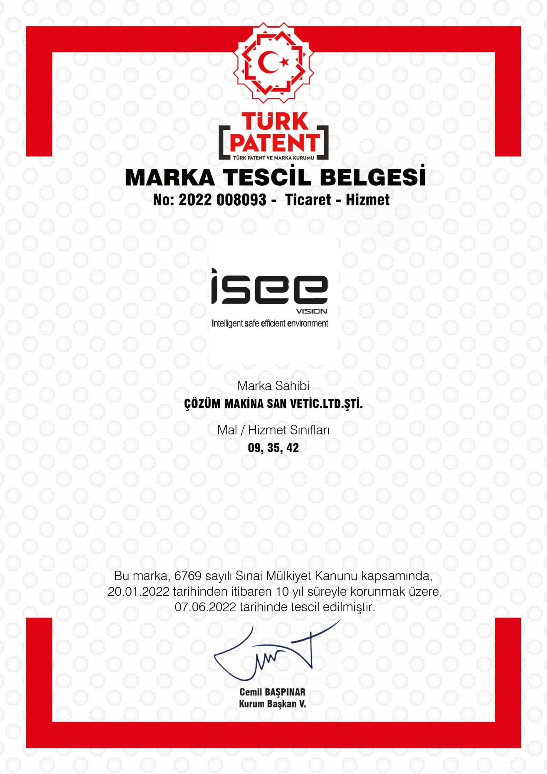 ISEE Vision Trade Mark Certificate