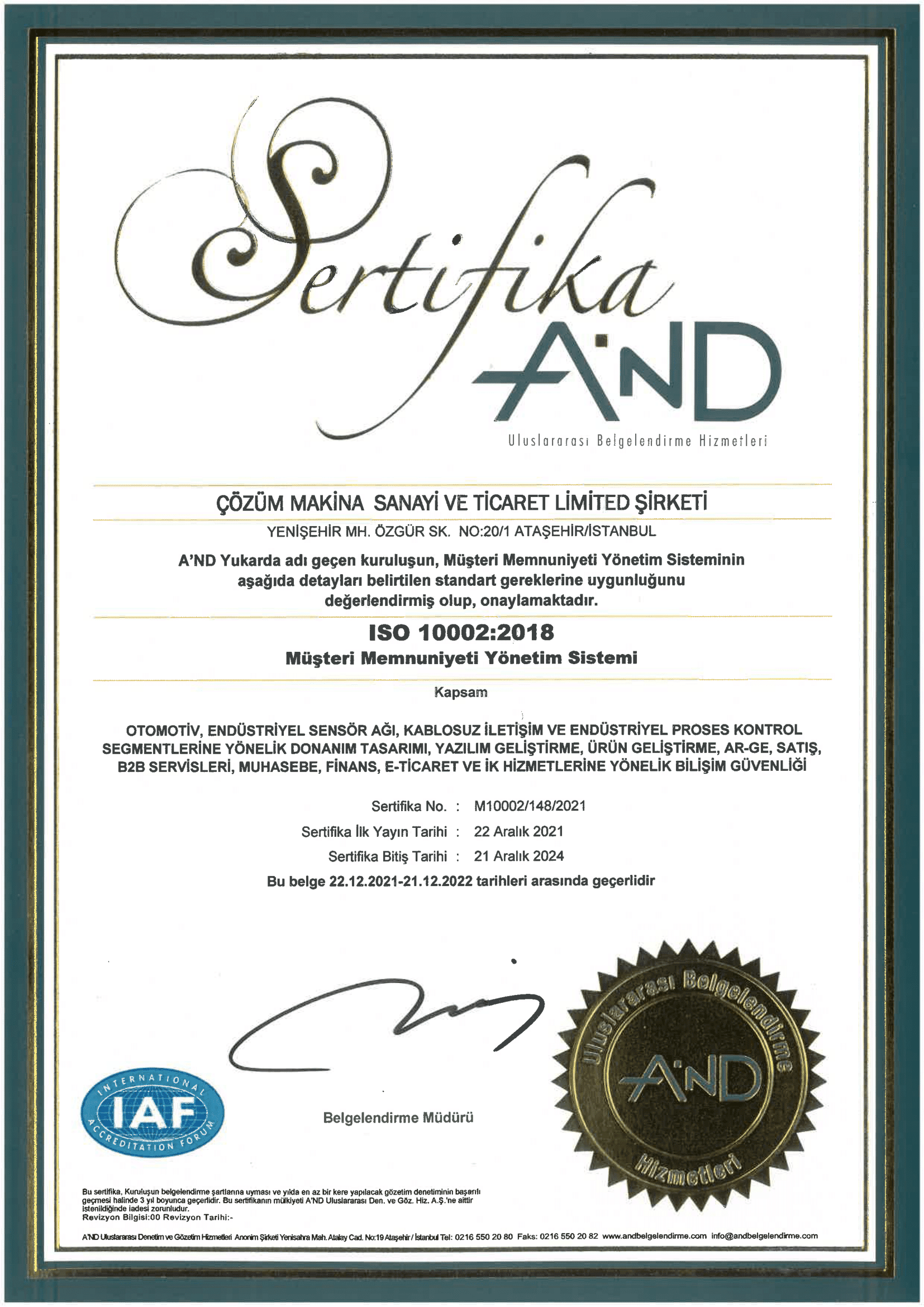 ISO10002 Customer Satisfaction Management System Certificate