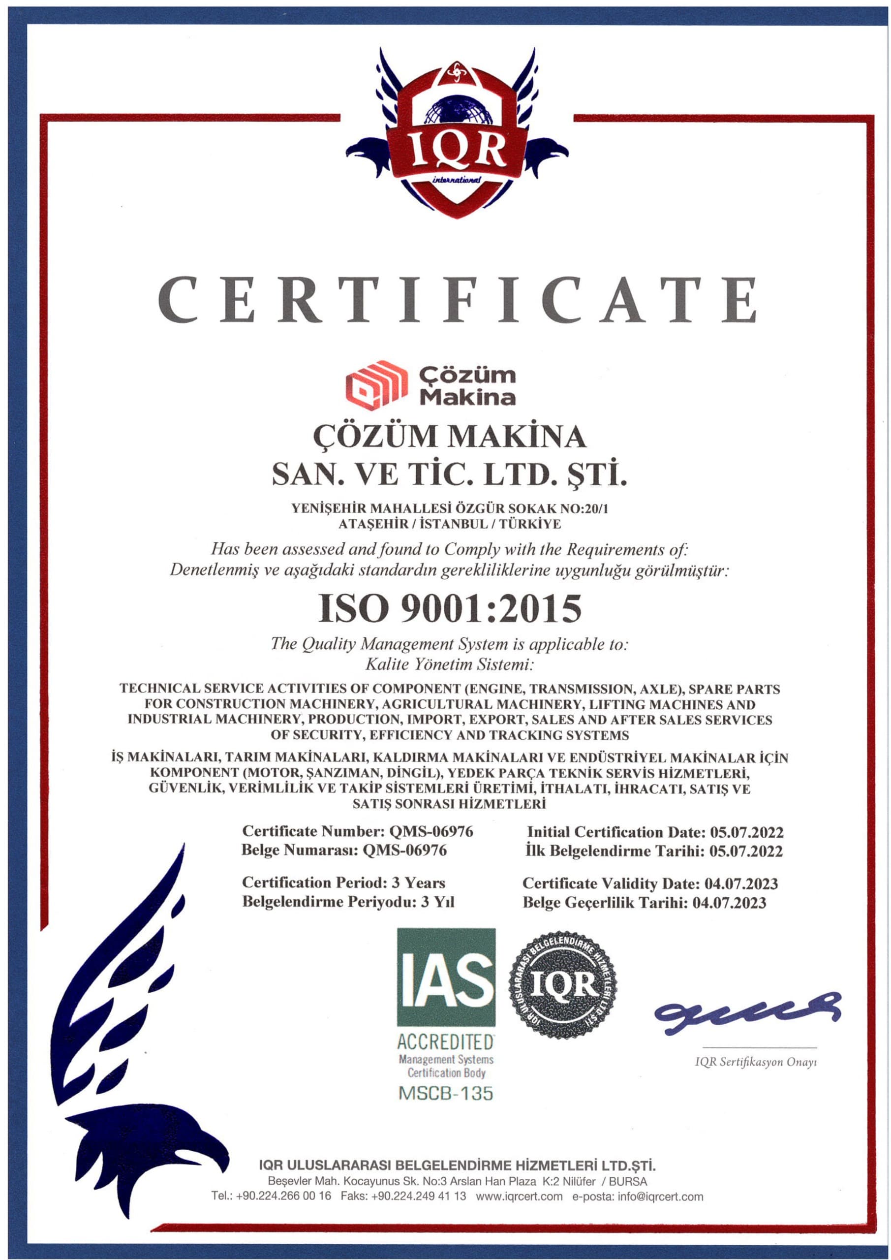 ISO9001 Quality Management System Certificate
