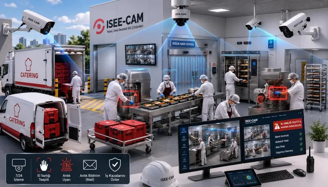 AI camera monitoring a catering and kitchen floor